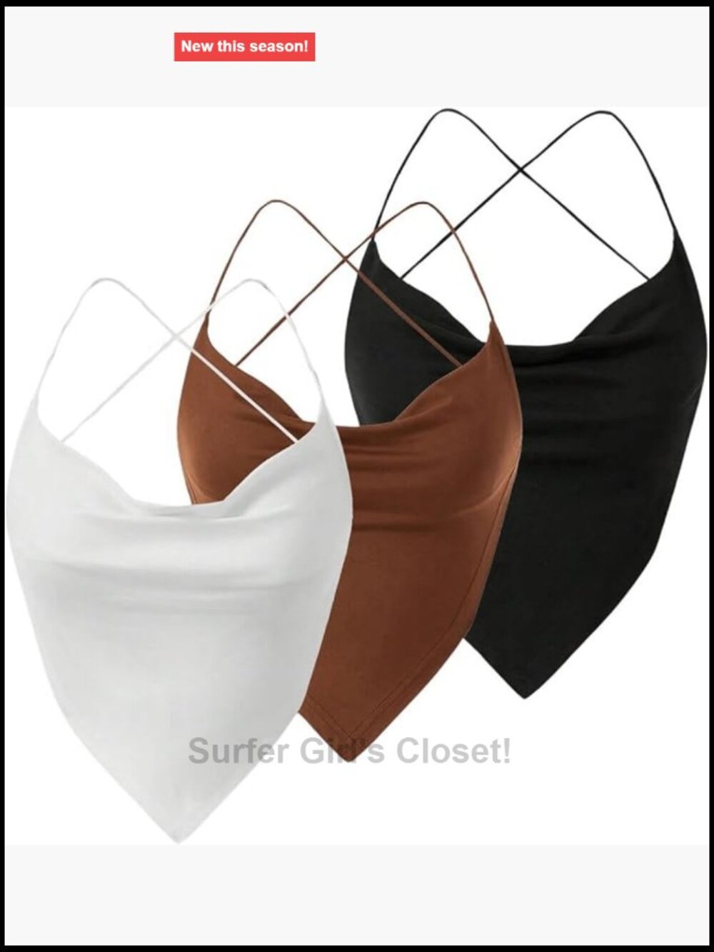 Y2K Criss Cross Spaghetti Strap Cami Tops 3 Pack - Sleeveless Cowl Neck